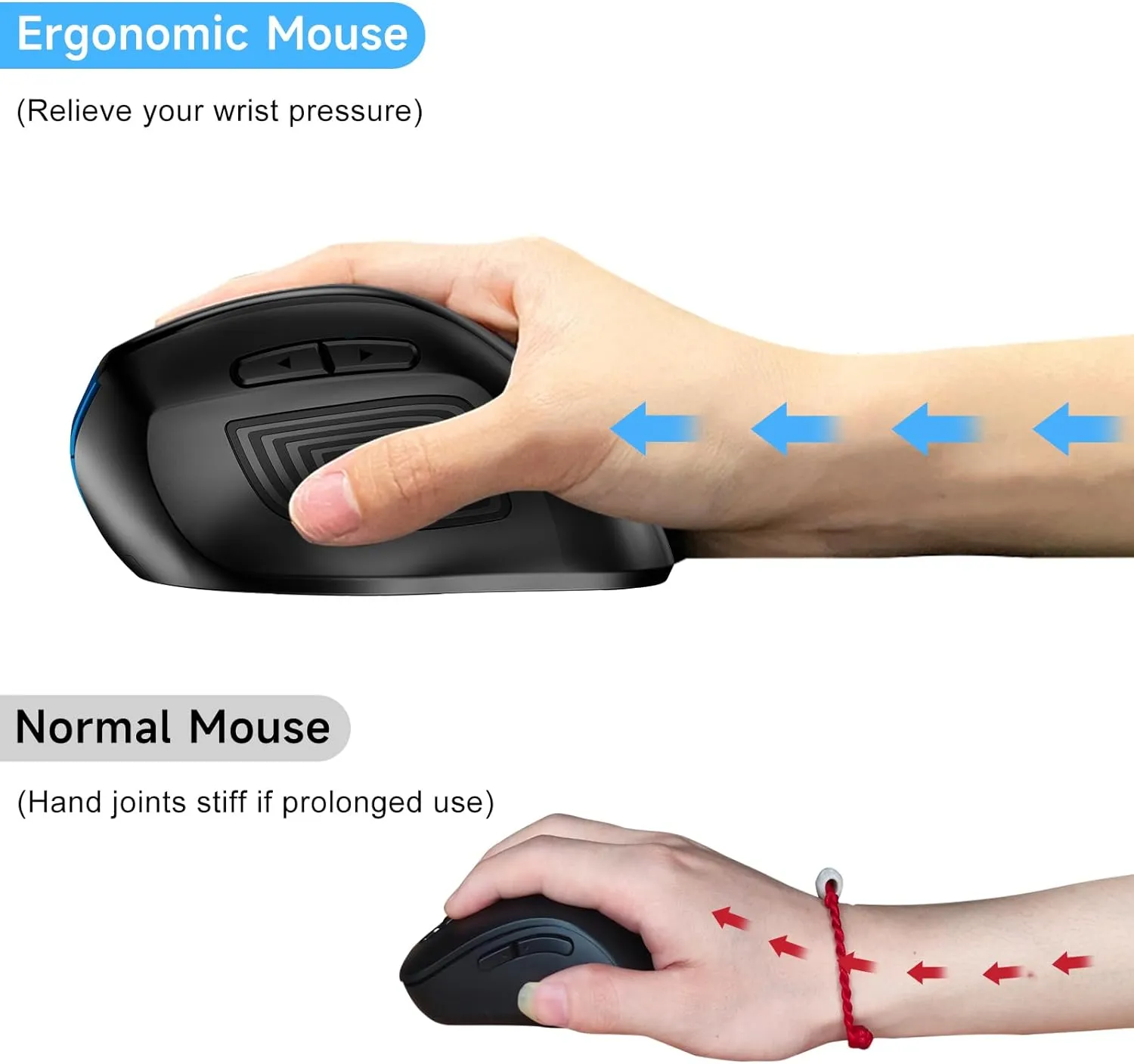 memzuoix Ergonomic Mouse Wireless,2.4G Optical Cordless Mice with 800/1200/1600 DPI,Vertical Computer Wireless Mouse for Laptop, Mac,PC,Desktop (for Right Hand, Large),Blue Mouse