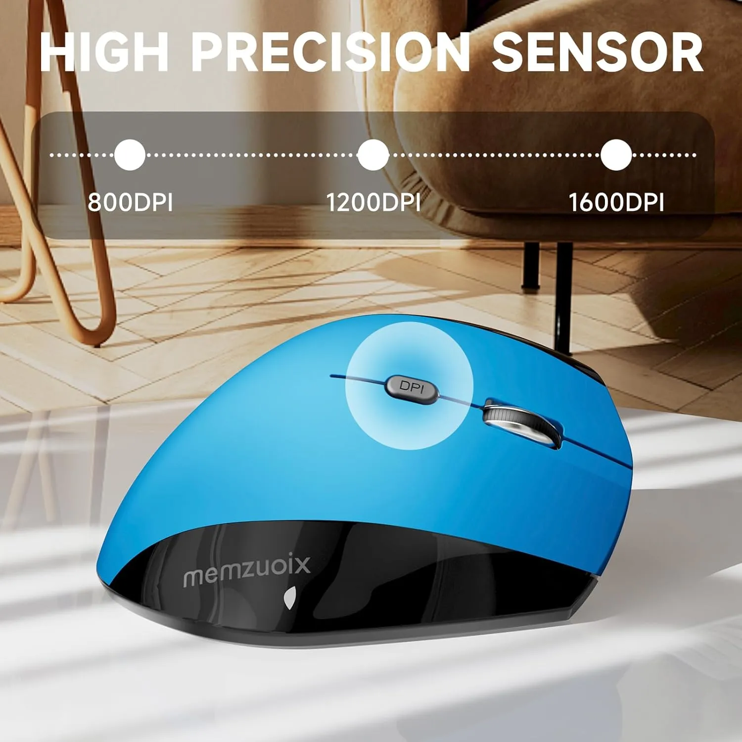 memzuoix Ergonomic Mouse Wireless,2.4G Optical Cordless Mice with 800/1200/1600 DPI,Vertical Computer Wireless Mouse for Laptop, Mac,PC,Desktop (for Right Hand, Large),Blue Mouse