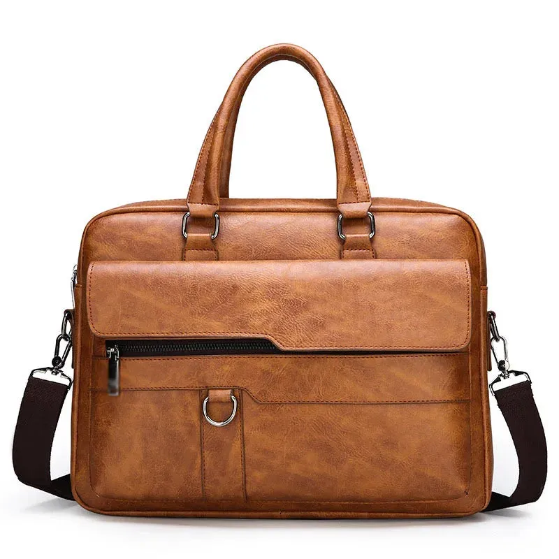 Men Retro Briefcase Bag Classical PU Leather Luxury Brand Business Handbag Crossbody Shoulder Bag Genuine Leather Laptop Bag