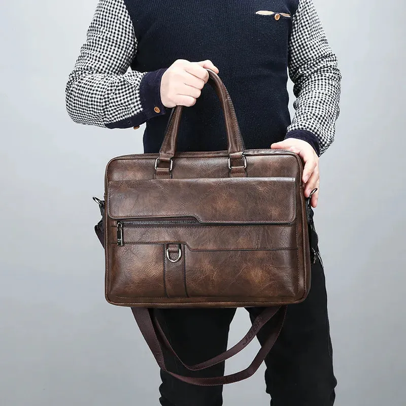 Men Retro Briefcase Bag Classical PU Leather Luxury Brand Business Handbag Crossbody Shoulder Bag Genuine Leather Laptop Bag