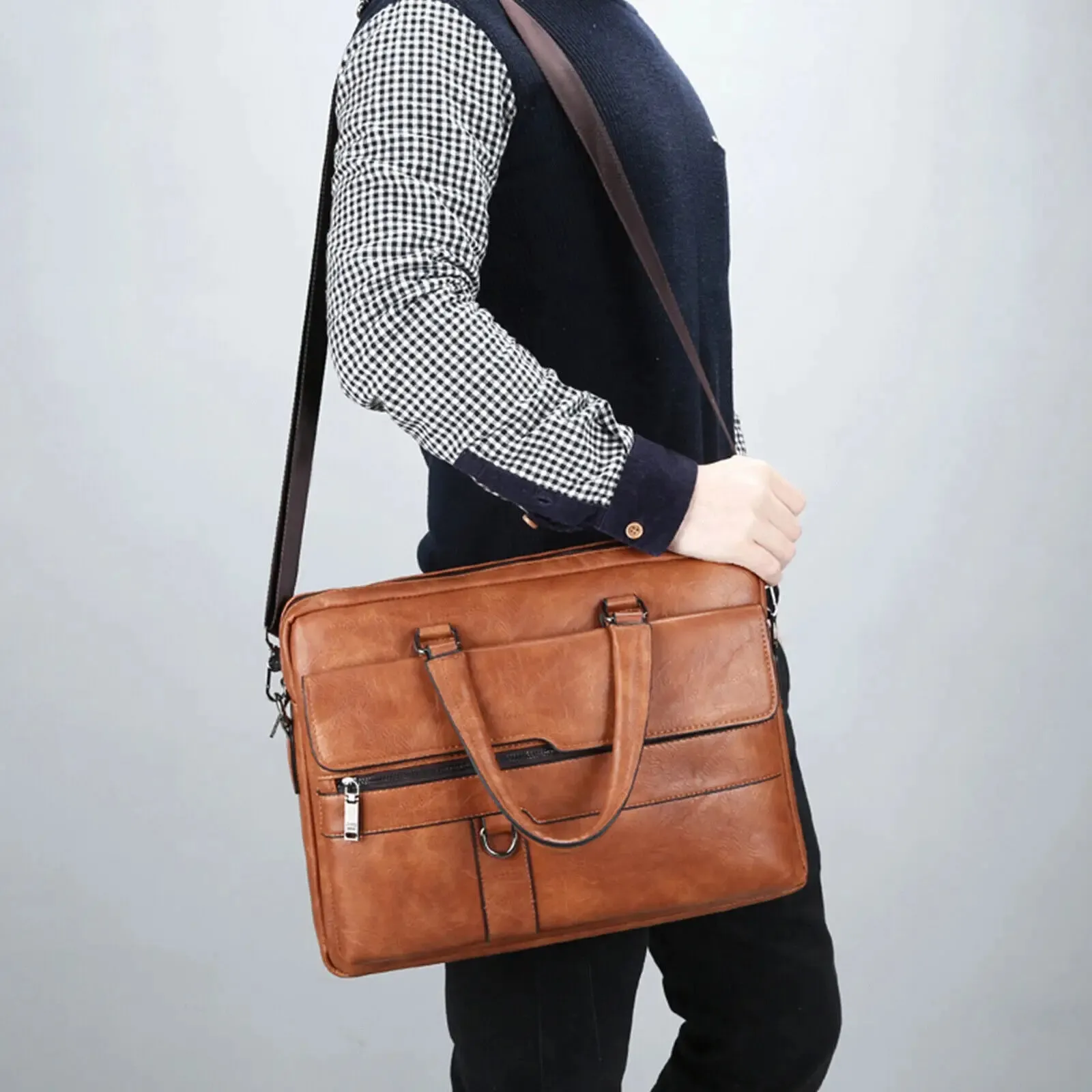 Men Retro Briefcase Bag Classical PU Leather Luxury Brand Business Handbag Crossbody Shoulder Bag Genuine Leather Laptop Bag