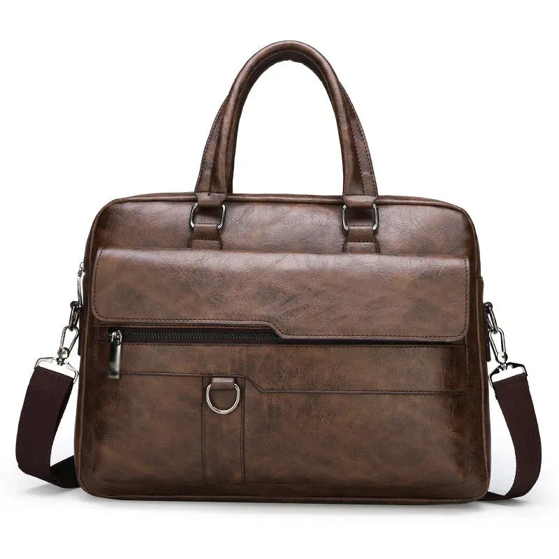Men Retro Briefcase Bag Classical PU Leather Luxury Brand Business Handbag Crossbody Shoulder Bag Genuine Leather Laptop Bag