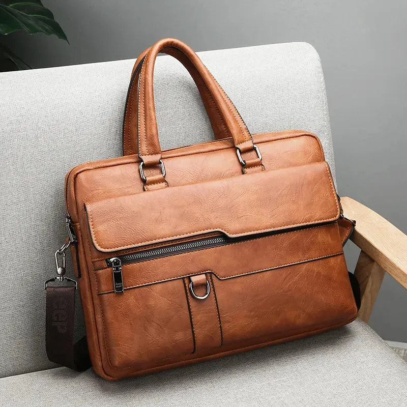 Men Retro Briefcase Bag Classical PU Leather Luxury Brand Business Handbag Crossbody Shoulder Bag Genuine Leather Laptop Bag