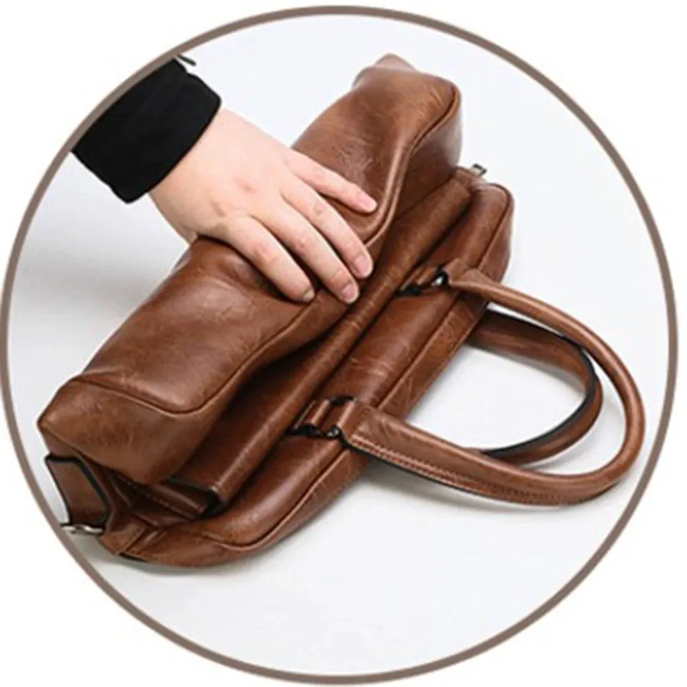 Men Retro Briefcase Bag Classical PU Leather Luxury Brand Business Handbag Crossbody Shoulder Bag Genuine Leather Laptop Bag