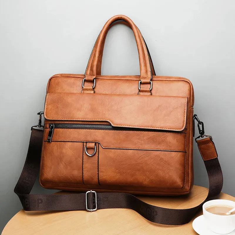 Men Retro Briefcase Bag Classical PU Leather Luxury Brand Business Handbag Crossbody Shoulder Bag Genuine Leather Laptop Bag
