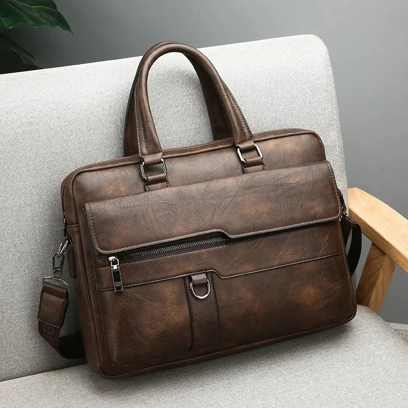Men Retro Briefcase Bag Classical PU Leather Luxury Brand Business Handbag Crossbody Shoulder Bag Genuine Leather Laptop Bag
