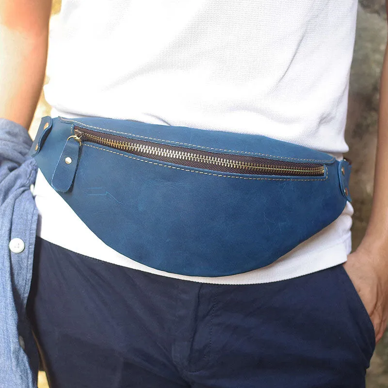 Men Retro Genuine Leather Zipper Chest Bag Outdoor Sport Phone Bag Waist Bag Shoulder Bag Crossbody Bags
