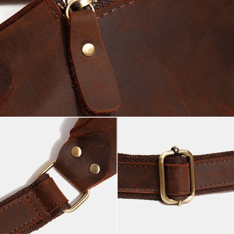Men Retro Genuine Leather Zipper Chest Bag Outdoor Sport Phone Bag Waist Bag Shoulder Bag Crossbody Bags