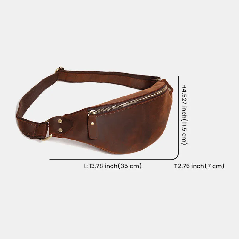 Men Retro Genuine Leather Zipper Chest Bag Outdoor Sport Phone Bag Waist Bag Shoulder Bag Crossbody Bags
