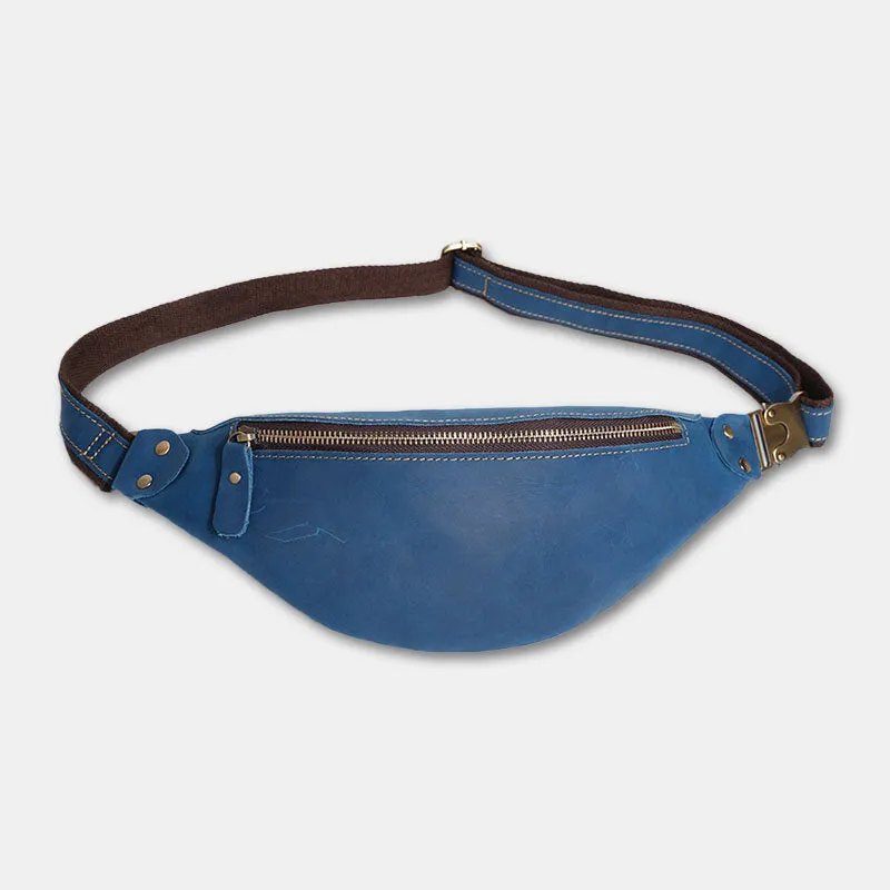 Men Retro Genuine Leather Zipper Chest Bag Outdoor Sport Phone Bag Waist Bag Shoulder Bag Crossbody Bags