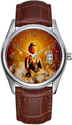 Men Watch Casual Waterproof Quartz Watches Clock Date Classic Business Brown Leather Christmas Wristwatch Buddha in The Sky Wrist Watch