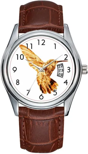 Men Watch Casual Waterproof Quartz Watches Clock Date Classic Business Brown Leather Christmas Wristwatch Gold Hummingbird Women's Watch