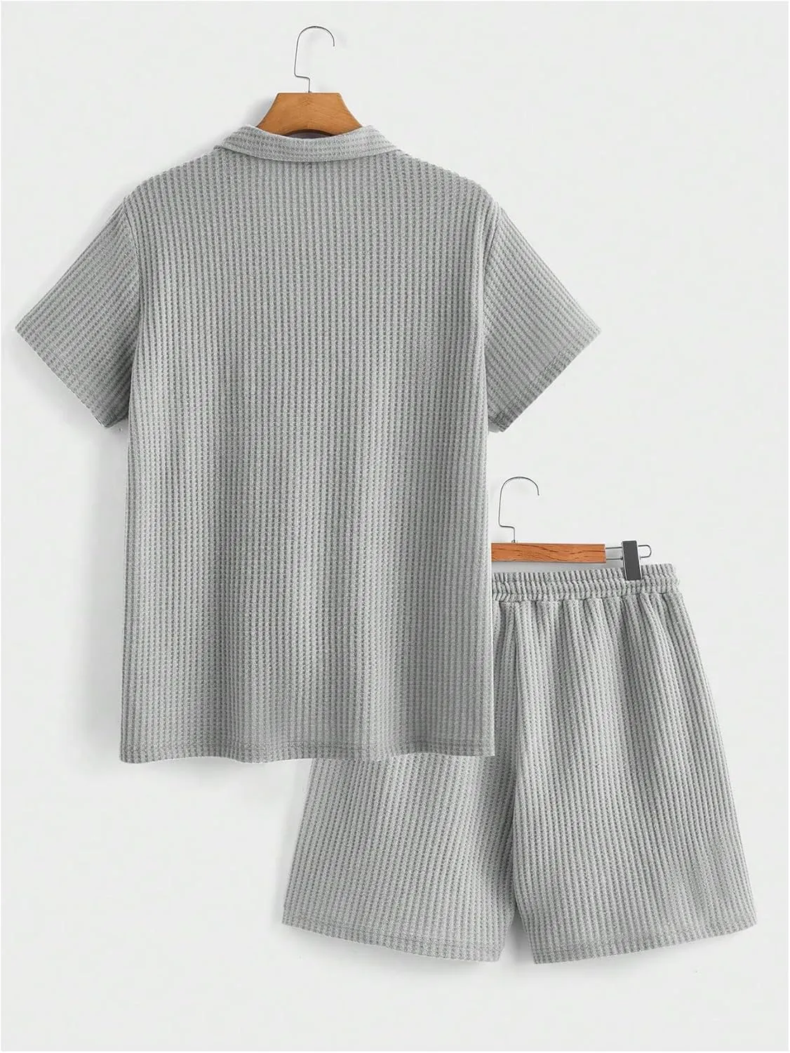 Men's 2 Piece Outfits Shorts Set Collar V Neck Shirt Drawstring Shorts Lounge Sets