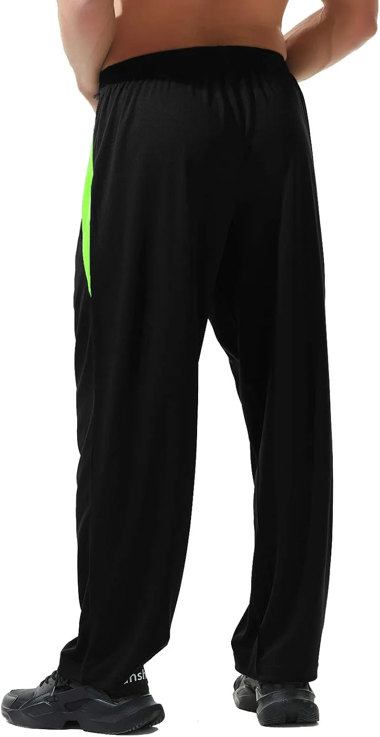 Men’s Athletic Pants with Zipper Pockets Open Bottom Lightweight Sweatpants, for Workout, Running, Gym, Training