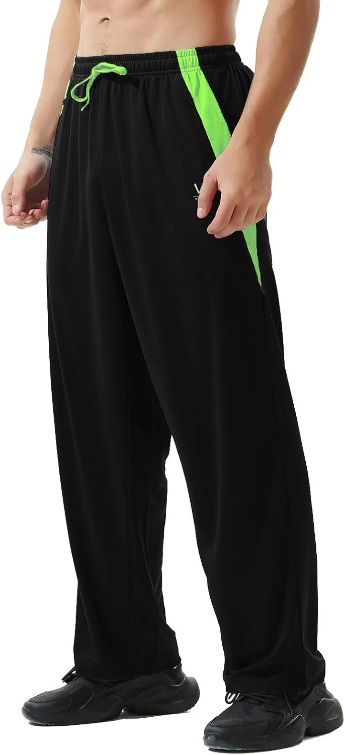 Men’s Athletic Pants with Zipper Pockets Open Bottom Lightweight Sweatpants, for Workout, Running, Gym, Training