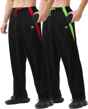Men’s Athletic Pants with Zipper Pockets Open Bottom Lightweight Sweatpants, for Workout, Running, Gym, Training