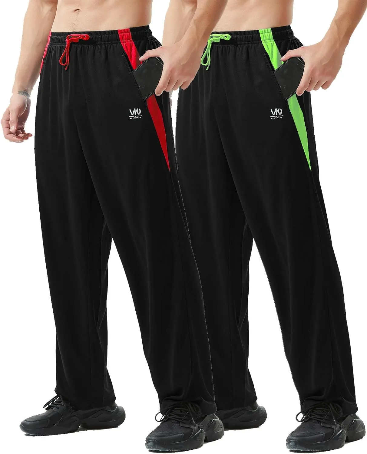 Men’s Athletic Pants with Zipper Pockets Open Bottom Lightweight Sweatpants, for Workout, Running, Gym, Training