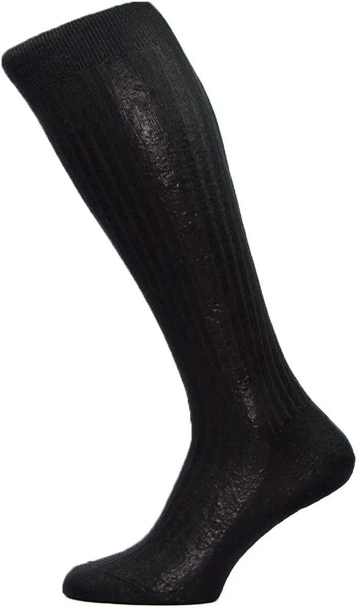 Mens Baffin Rib Over the Calf Silk Socks - Black