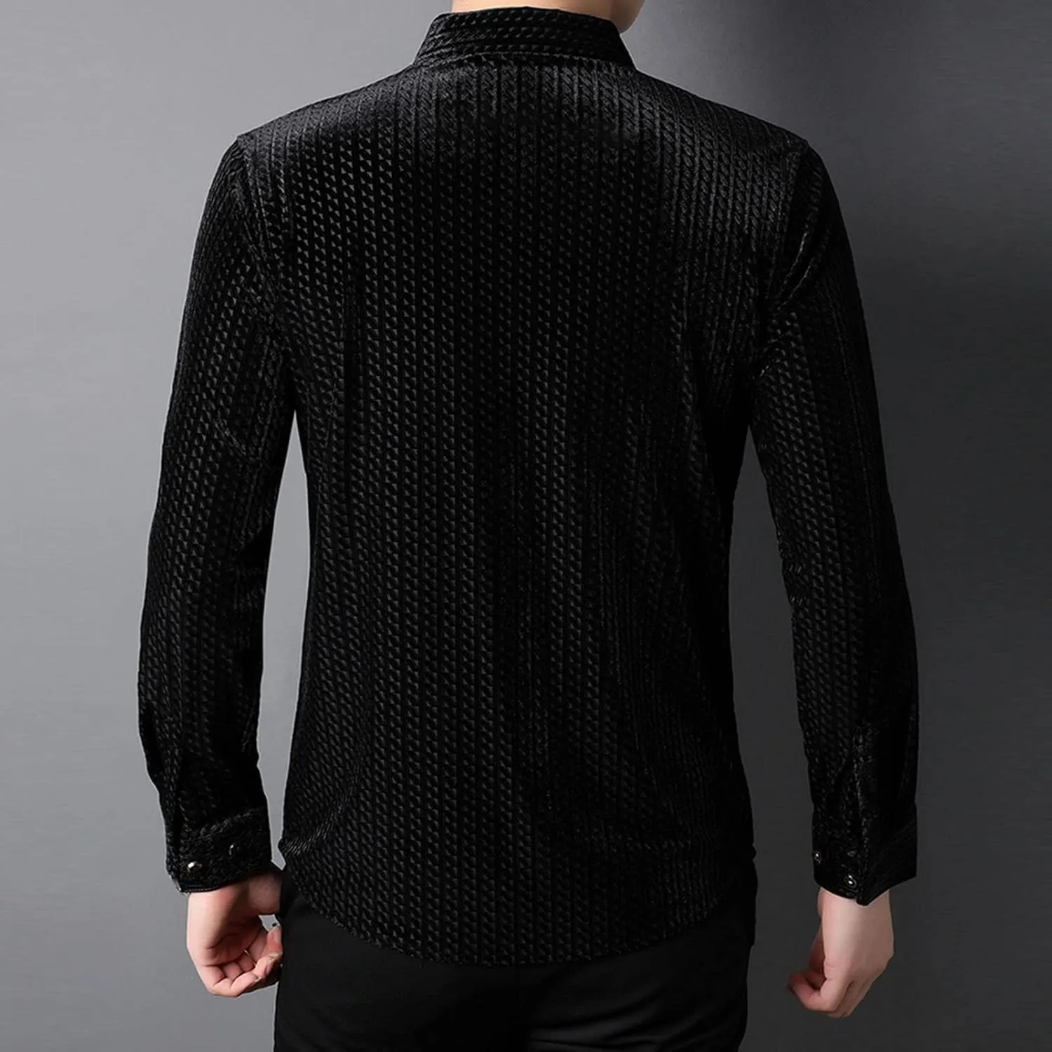 Men's Business Casual Velvet Long Sleeve Shirt Snap Buttons Vintage Shirt Suede Stretch Shirt Classic Ribbed