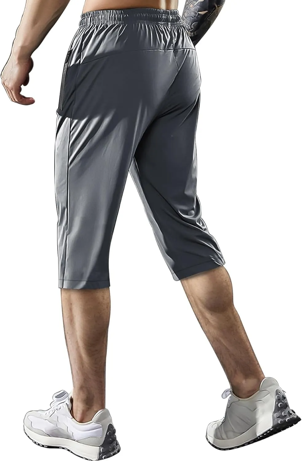 Men's Capri Pants 3/4 Long Jogger Sport Shorts,Workout/Gym/Yoga/Beach Shorts Quick Dry with Zipper Pockets