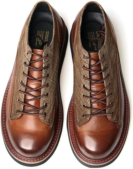 Men's Casual Leather Shoes Comfortable Lightweight Brown Lace-ups Rubber Soft Sole Shoes Shock Absorption Cushioning Round Toe Fashion Wear Low Top Shoes(White-Patch Five-Pointed star4,10)