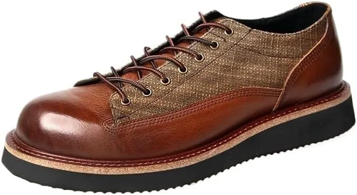 Men's Casual Leather Shoes Comfortable Lightweight Brown Lace-ups Rubber Soft Sole Shoes Shock Absorption Cushioning Round Toe Fashion Wear Low Top Shoes(White-Patch Five-Pointed star4,10)