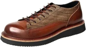 Men's Casual Leather Shoes Comfortable Lightweight Brown Lace-ups Rubber Soft Sole Shoes Shock Absorption Cushioning Round Toe Fashion Wear Low Top Shoes(White-Patch Five-Pointed star4,10)