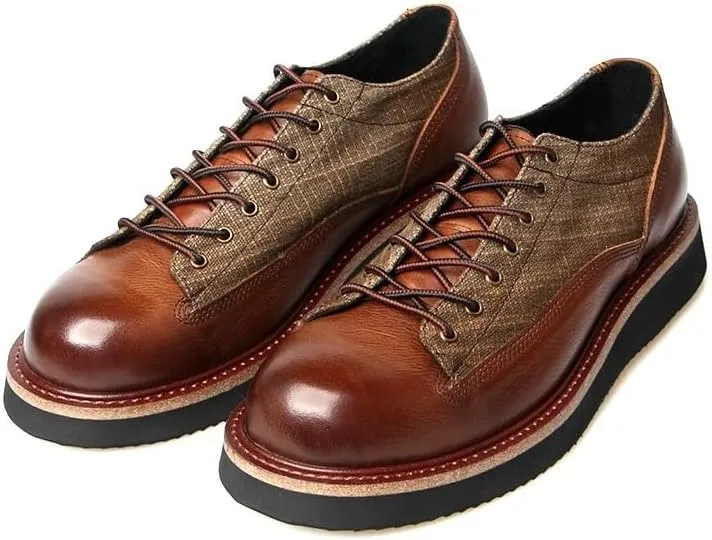 Men's Casual Leather Shoes Comfortable Lightweight Brown Lace-ups Rubber Soft Sole Shoes Shock Absorption Cushioning Round Toe Fashion Wear Low Top Shoes(White-Patch Five-Pointed star4,10)