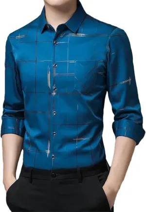 Men's Casual Printed Long Sleeved Lapel Shirt for Spring and Autumn Fashion Comfortable Wrinkle Free Top