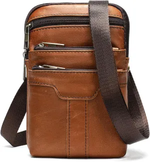 Mens Crossbody Phone Purse Leather, Cellphone Holster Waist Belt Bag Casual Pouch Shoulder Messenger Sling Bags