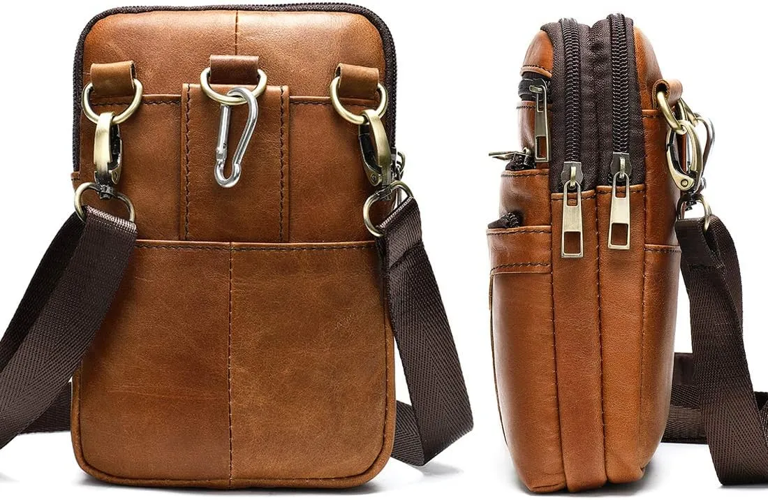Mens Crossbody Phone Purse Leather, Cellphone Holster Waist Belt Bag Casual Pouch Shoulder Messenger Sling Bags