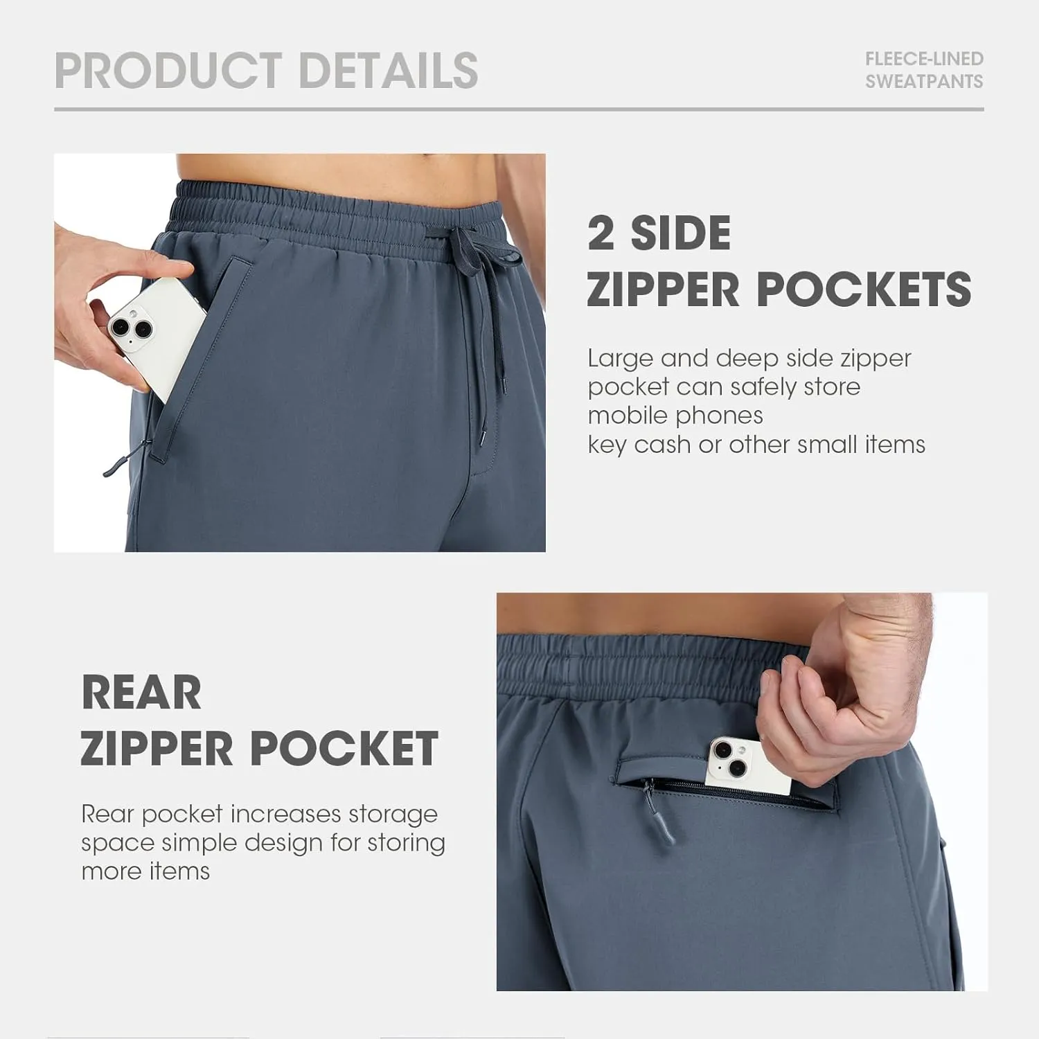 Men's Fleece Lined Jogger Winter Athletic Workout Warm Pants with Zipper Pockets