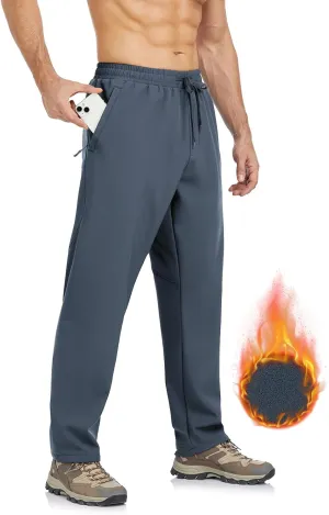Men's Fleece Lined Jogger Winter Athletic Workout Warm Pants with Zipper Pockets