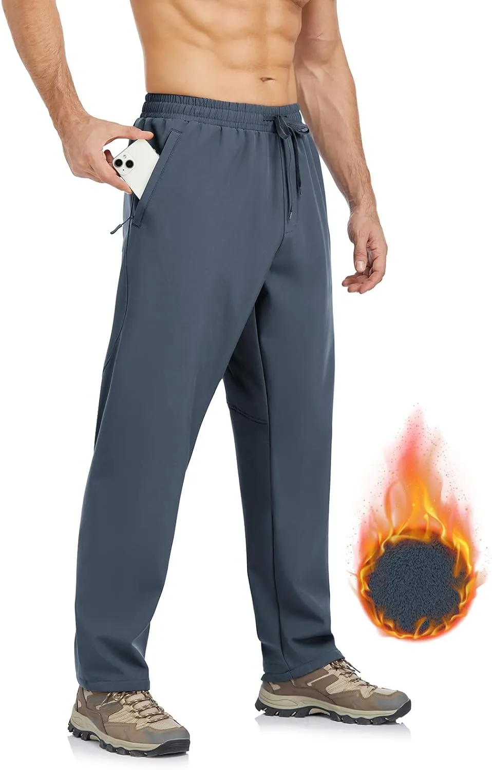 Men's Fleece Lined Jogger Winter Athletic Workout Warm Pants with Zipper Pockets