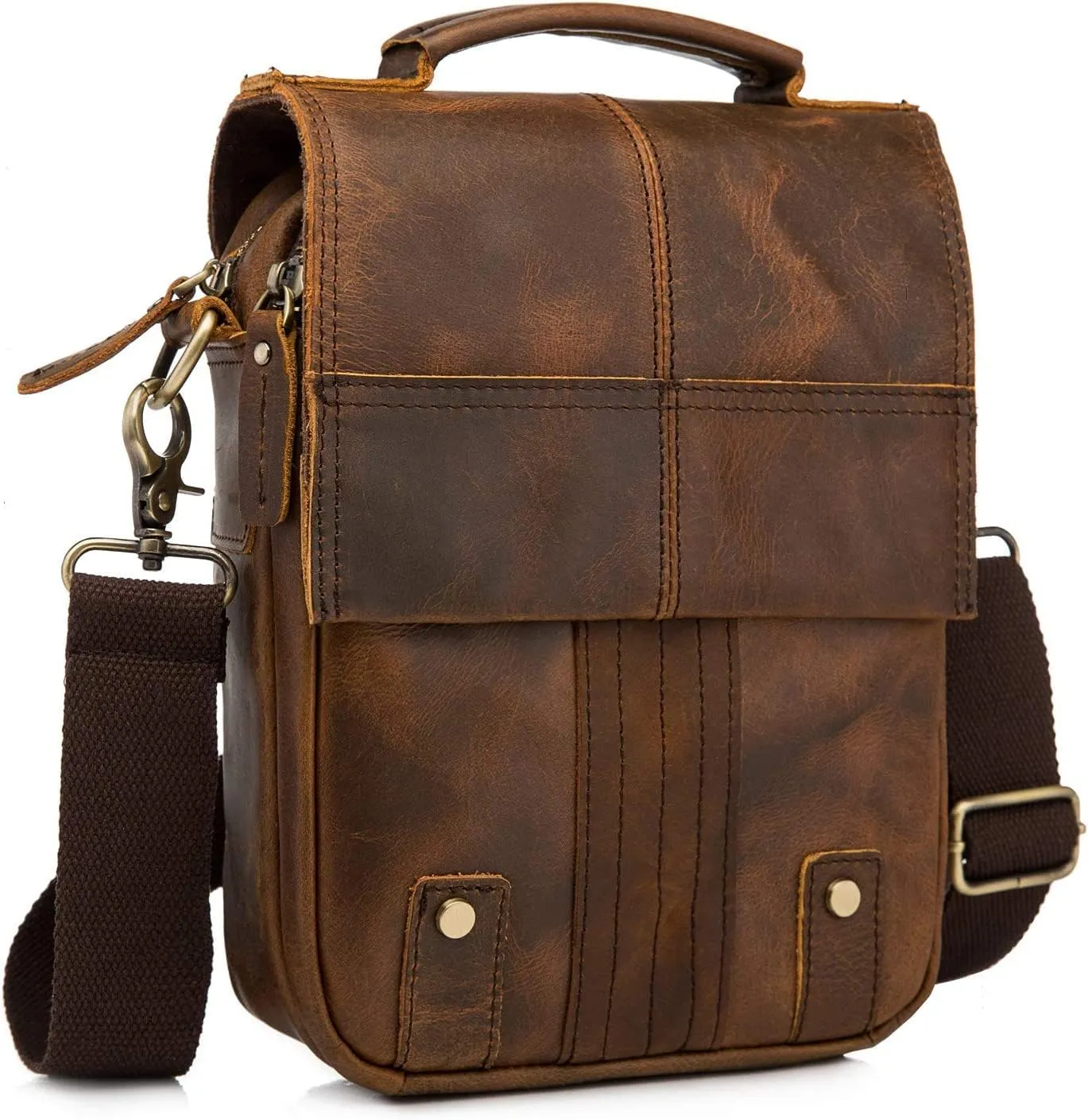 Mens Genuine Leather Casual Sling Messenger Shoulder Cross Body Bag University Satchel