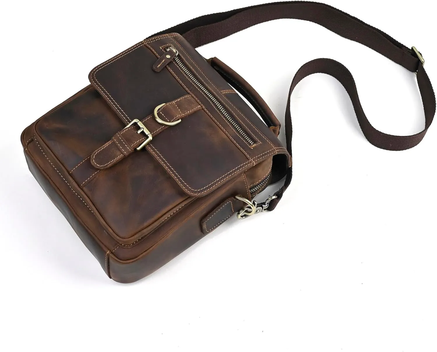 Mens Genuine Leather Satchel Sling Messenger Shoulder Cross body Bag Flap Over Tote Business Briefcase