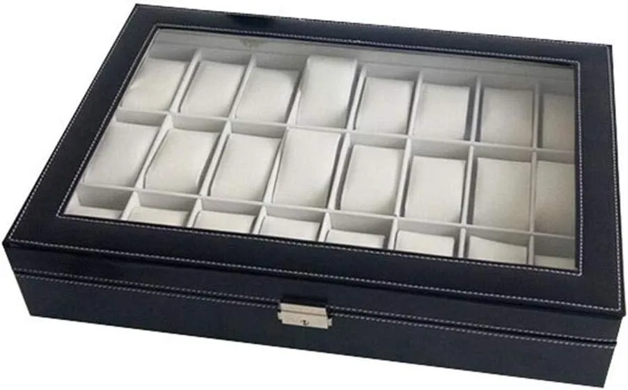 Mens Jewellery Box Watch Storage Box Large Watch Box, 24 Storage, Detachable Inner pad, Transparent Display Watch Jewelry Storage Box Watch Display Storage Box Vision Watch Gift Box