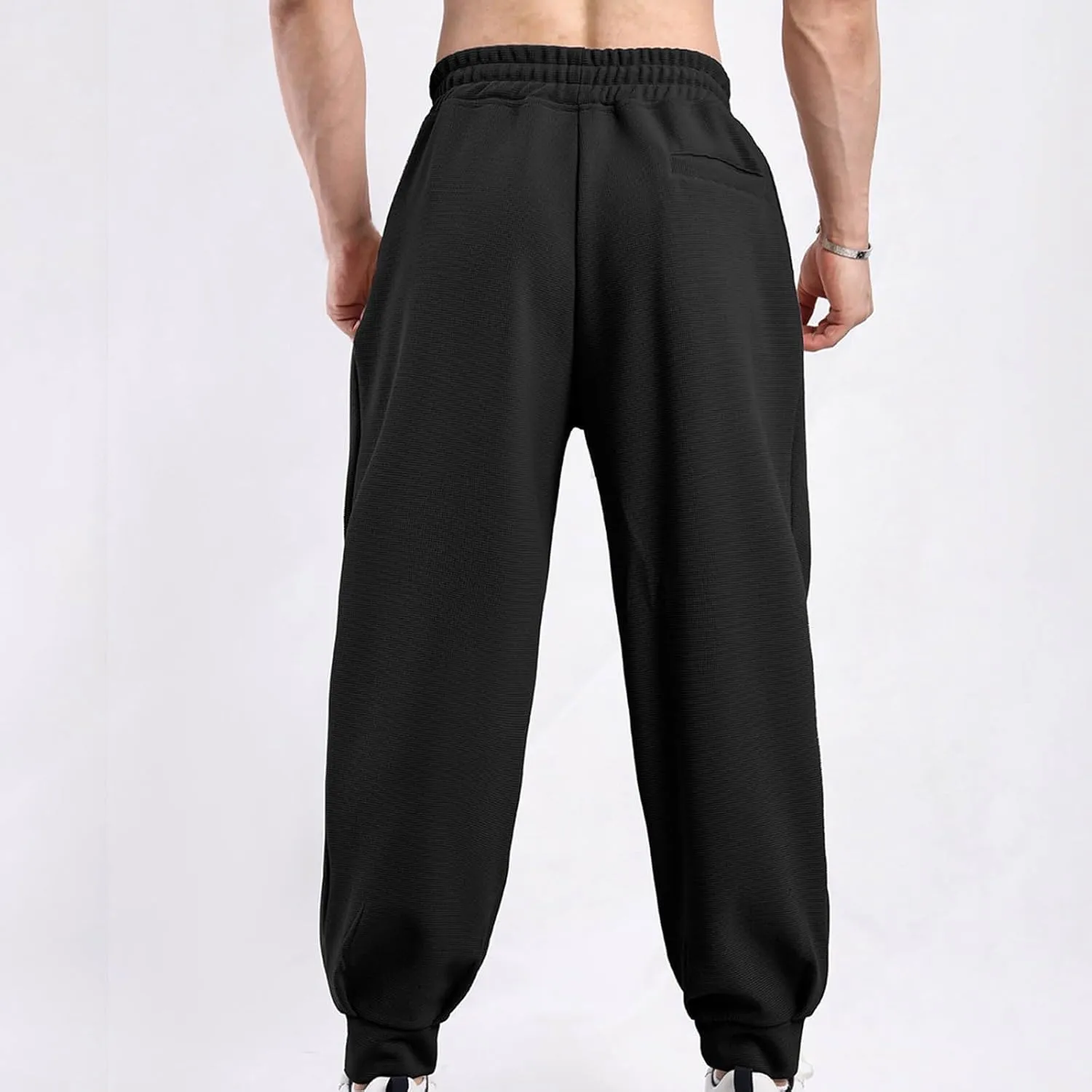 Mens Joggers Casual Loose Fit Drawstring Elastic Waist Sports Pants Athletic Gym Running Pants with Pocket Trendy