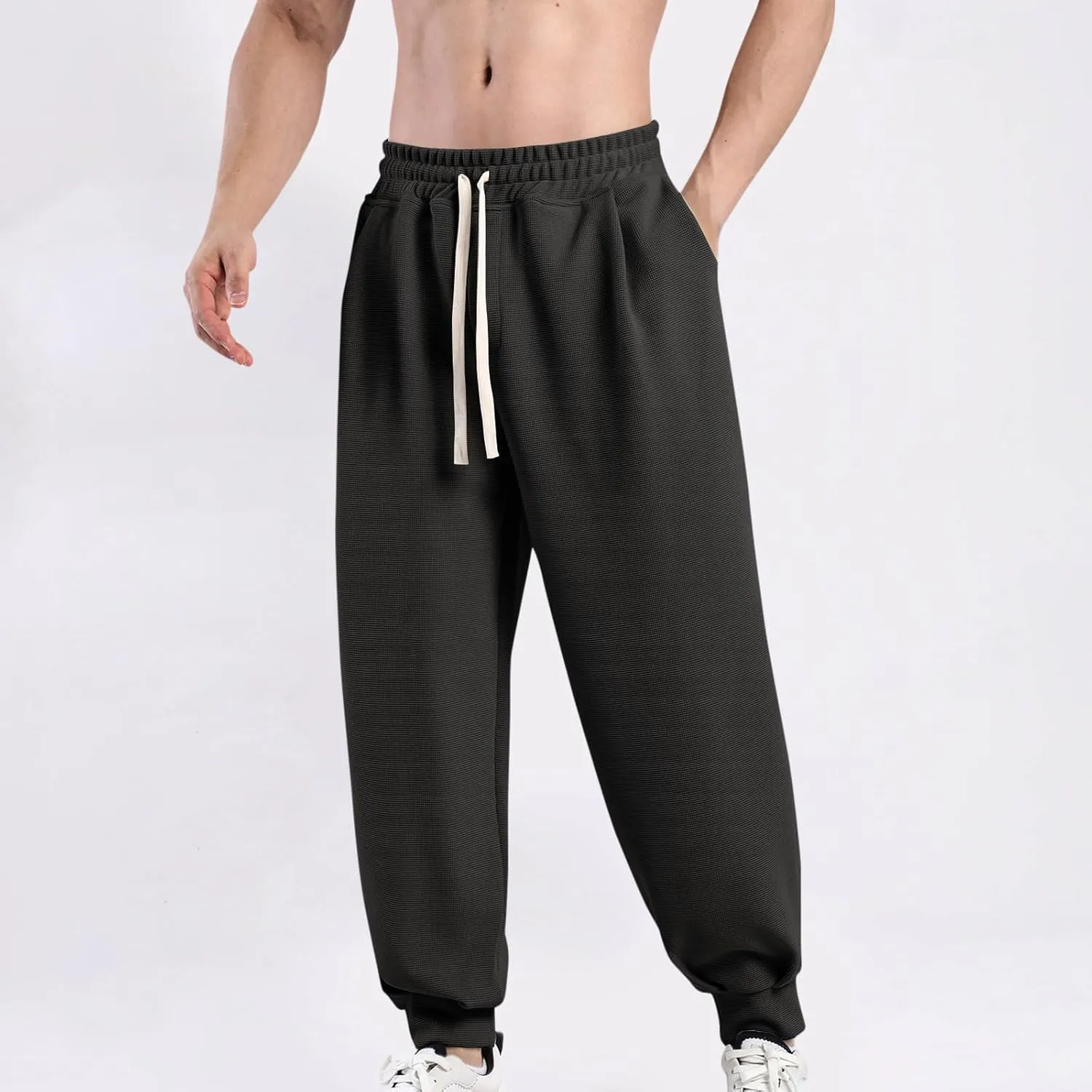 Mens Joggers Casual Loose Fit Drawstring Elastic Waist Sports Pants Athletic Gym Running Pants with Pocket Trendy