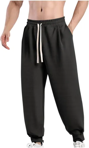 Mens Joggers Casual Loose Fit Drawstring Elastic Waist Sports Pants Athletic Gym Running Pants with Pocket Trendy