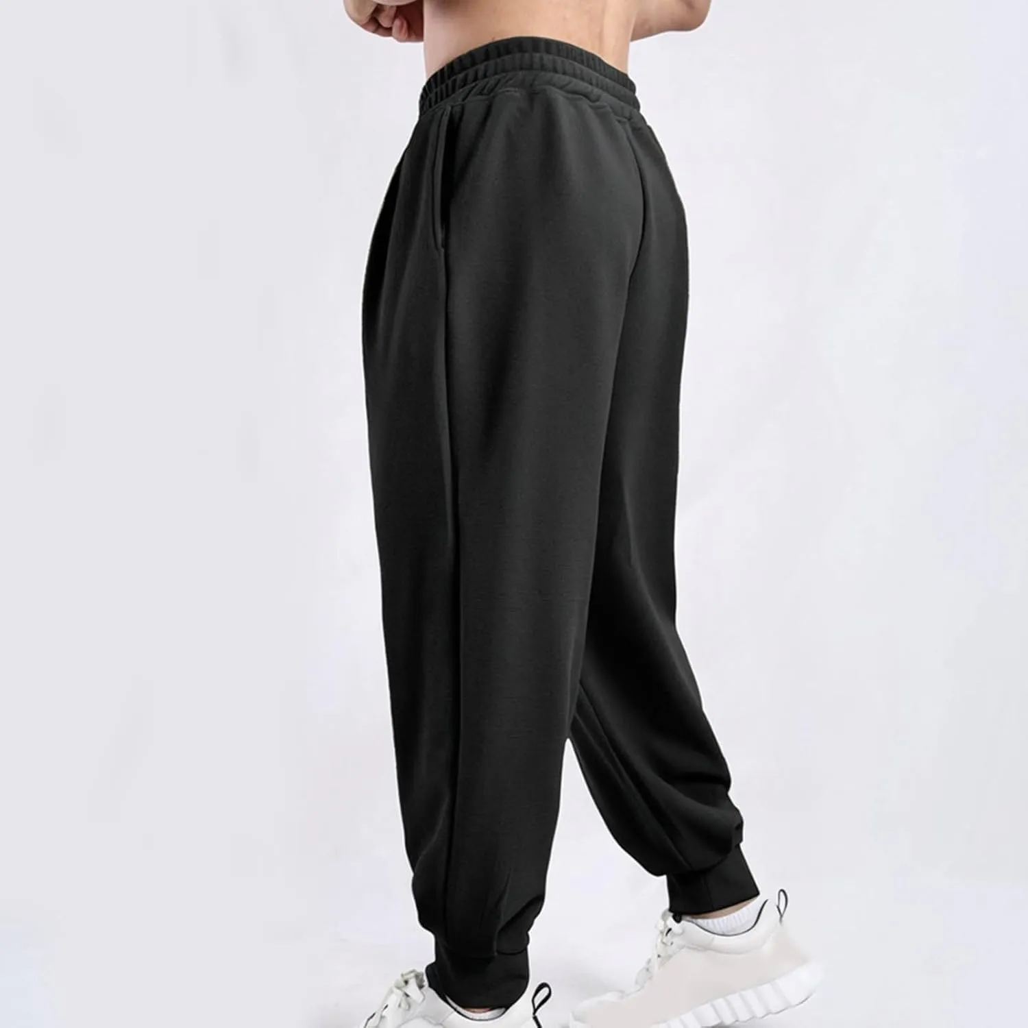 Mens Joggers Casual Loose Fit Drawstring Elastic Waist Sports Pants Athletic Gym Running Pants with Pocket Trendy