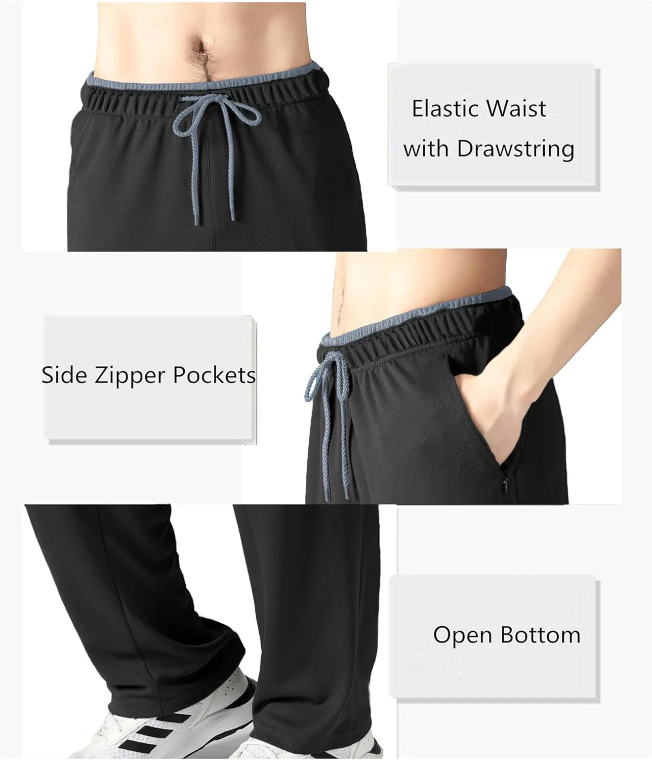 Men's Joggers Pants with Zipper Pockets,Lightweight Sweatpants,Open Bottom Athletic Loose Fit Training Pants.