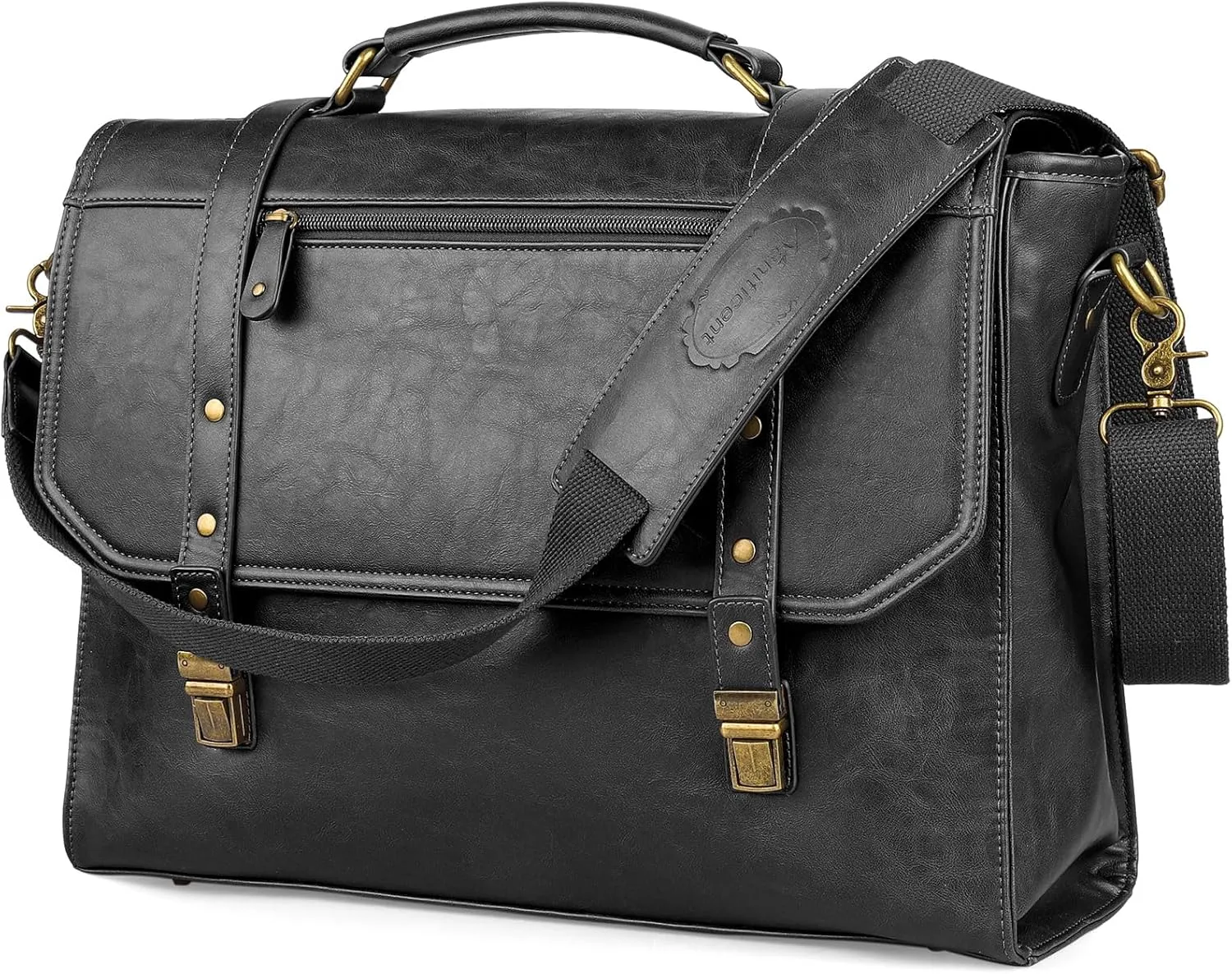 Mens messenger bag 17 inch, Waterproof Faux Leather Laptop Briefcase Large Computer Laptop Bag Leather Satchel Bag Retro Shoulder Bag for Office Business Travel College Black