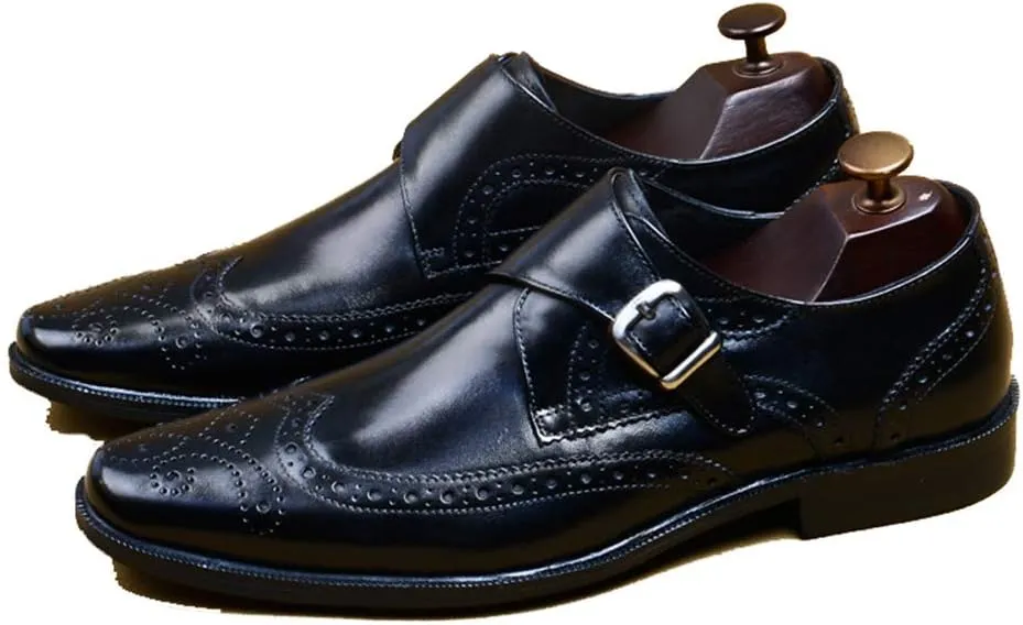 Men's Monk Shoes，Buckle Dress Shoes Urban Walking Work Banquet Business Leather Shoes,Black- 39/UK 6.5/US 7