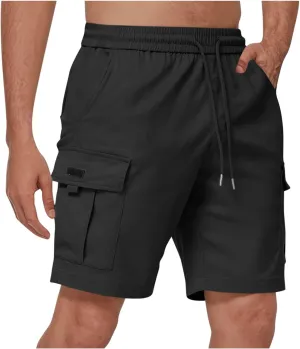 Men's Sweat Cargo Shorts Casual Cotton Drawstring Elastic Waist Short Athletic Workout Gym Jogger Shorts with Pocket