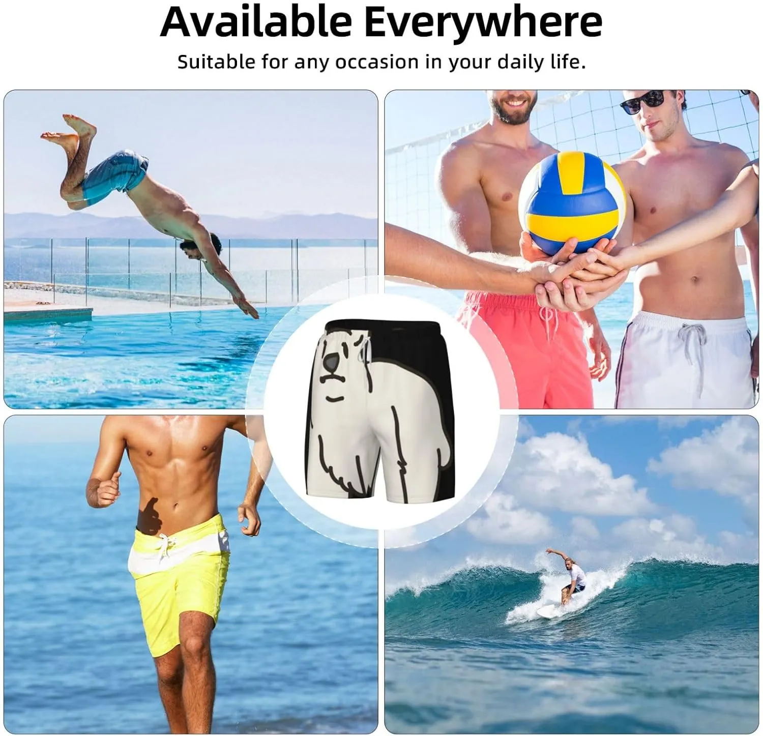 Men's Swim Trunk Quick Dry Swim Shorts with Liner Beach Short Polar Bear Bathing Suit with Pocket