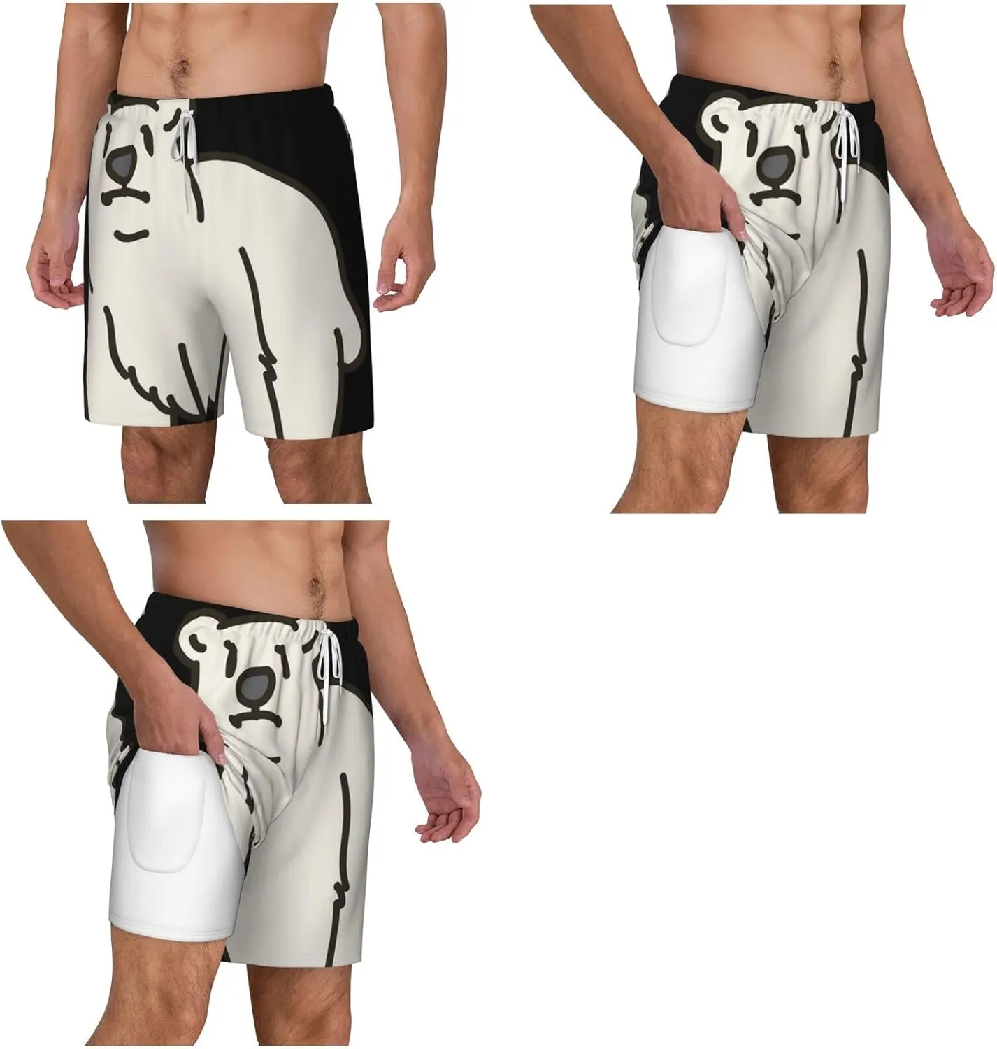 Men's Swim Trunk Quick Dry Swim Shorts with Liner Beach Short Polar Bear Bathing Suit with Pocket