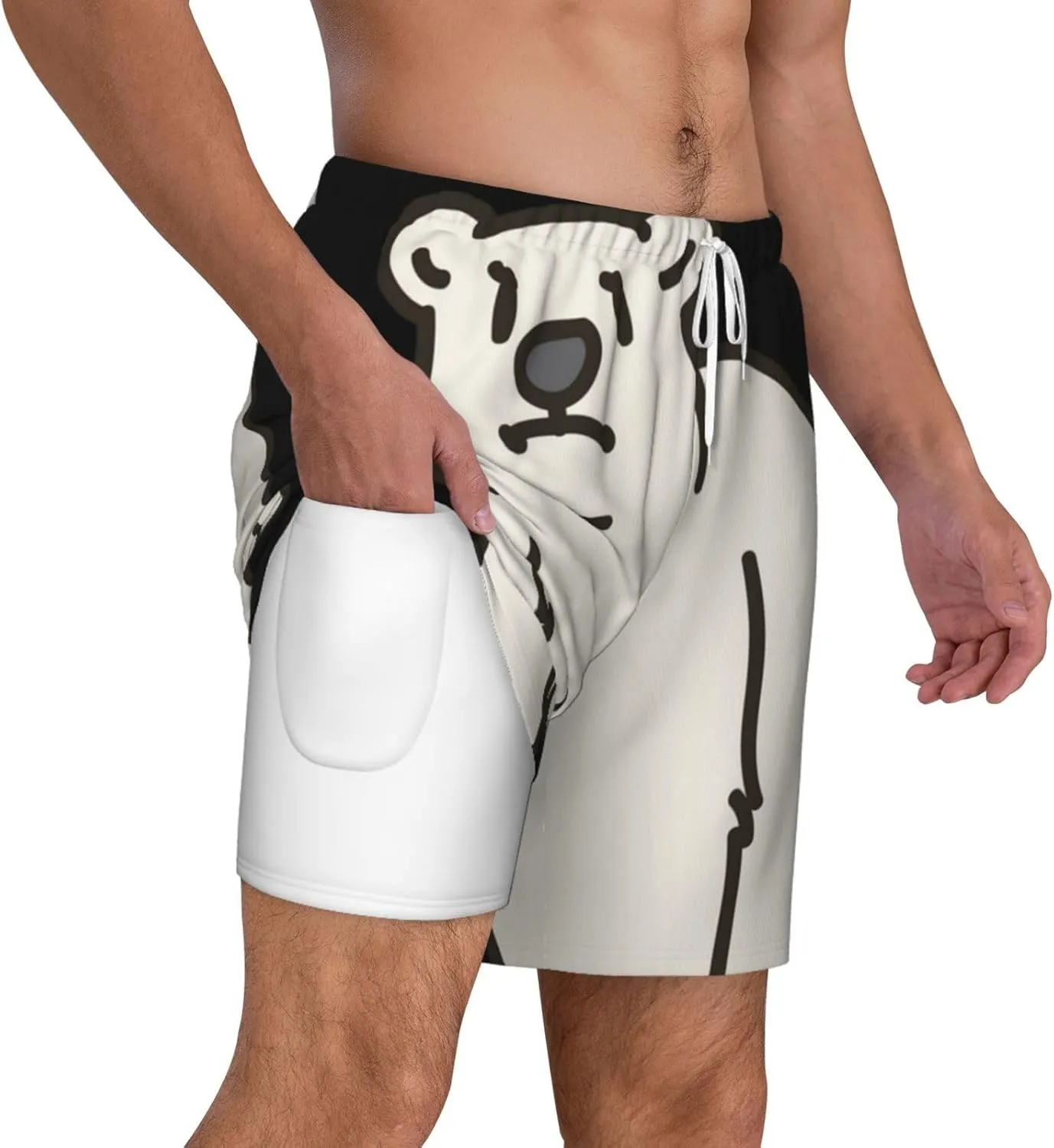Men's Swim Trunk Quick Dry Swim Shorts with Liner Beach Short Polar Bear Bathing Suit with Pocket