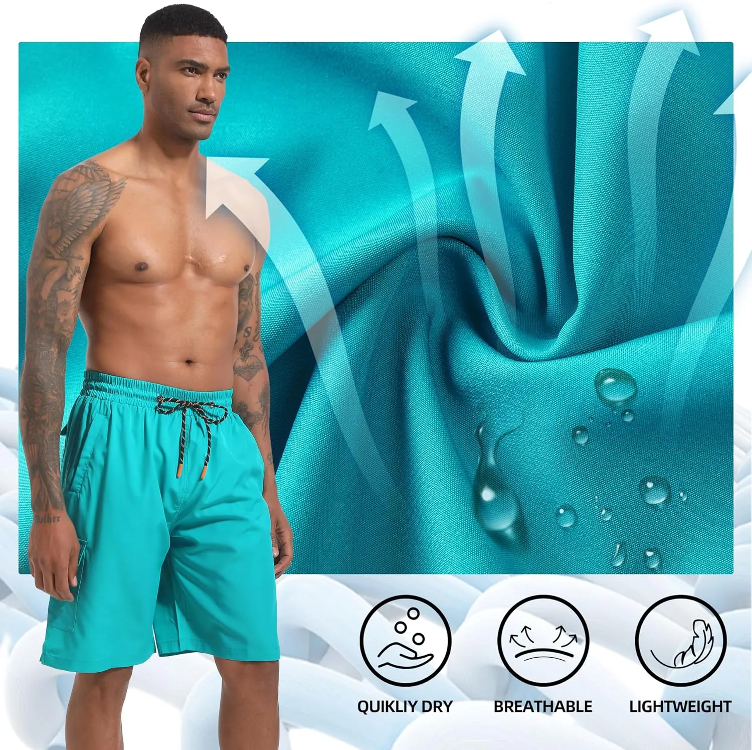 Men's Swim Trunks Quick Dry Board Shorts with Zipper Pockets Beach Shorts Bathing Suits for Men - No Mesh Liner
