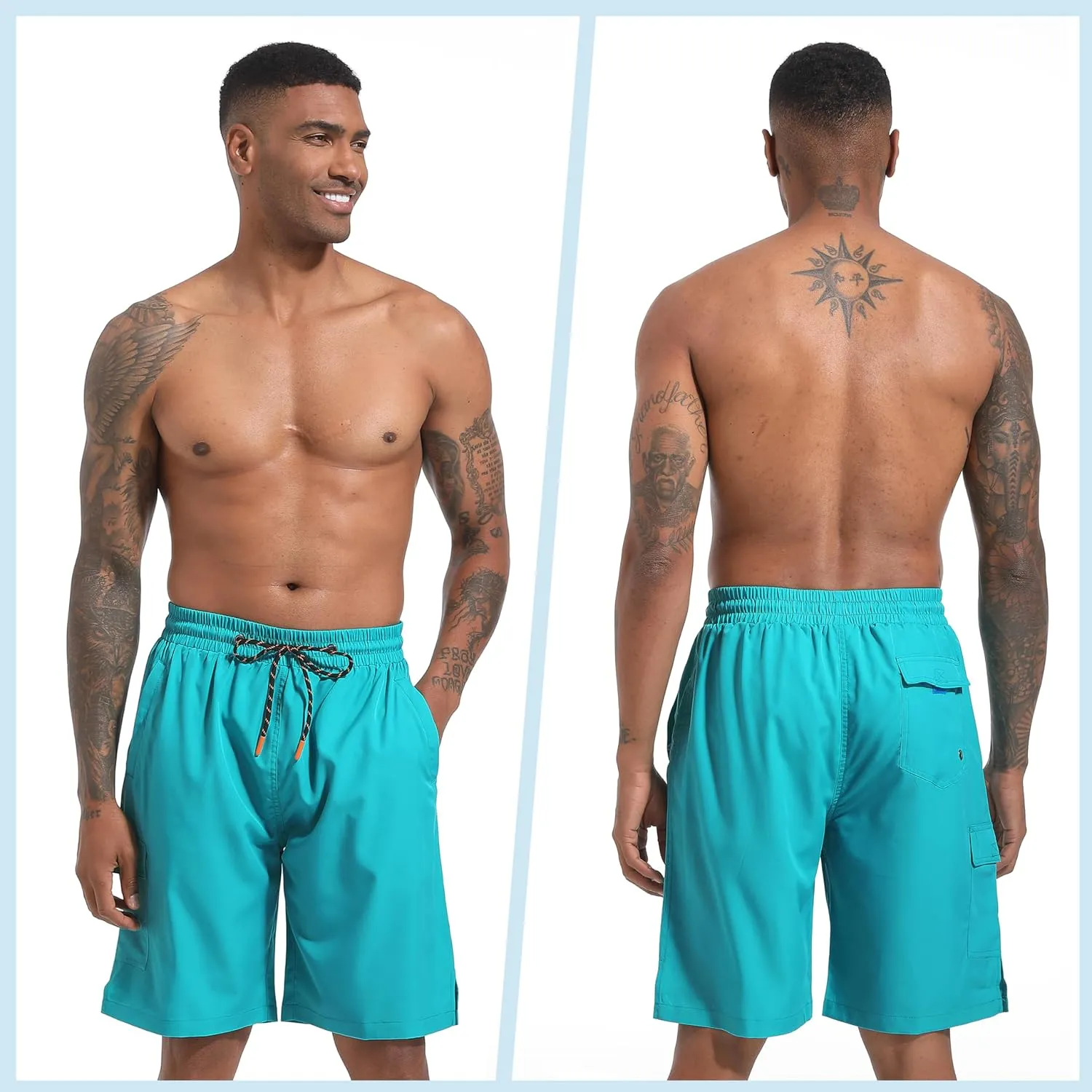 Men's Swim Trunks Quick Dry Board Shorts with Zipper Pockets Beach Shorts Bathing Suits for Men - No Mesh Liner